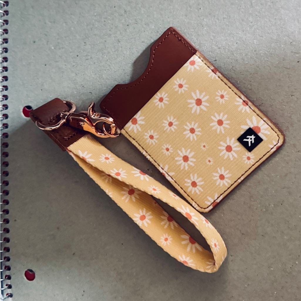 Brown Leather Card Holder With Floral Strap